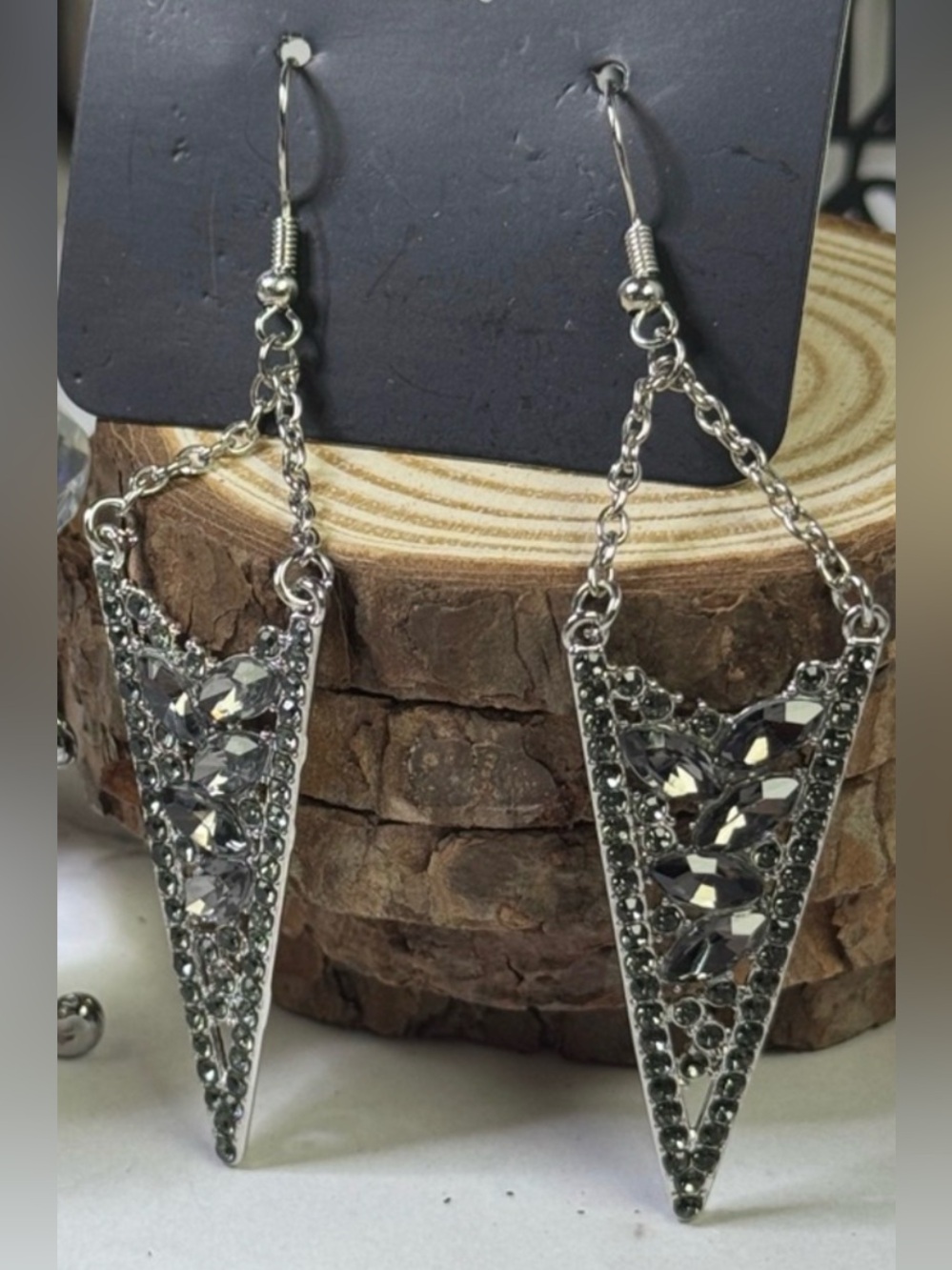paparazzi Silver Crystal Triangle Drop Earrings